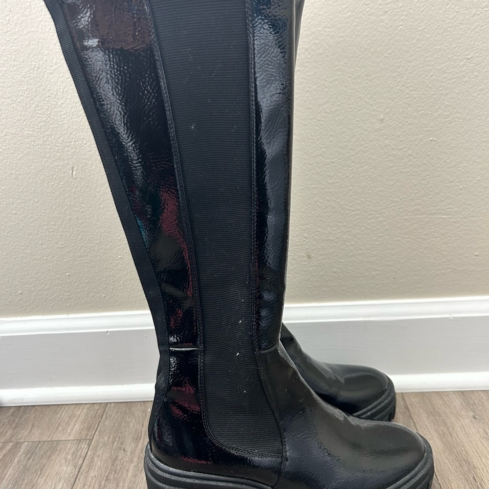 Forever 21 Shiny Black Over the Knee Boots